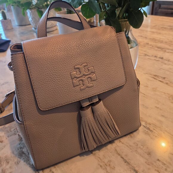 Tory Burch gray grain leather small back pack main image 7